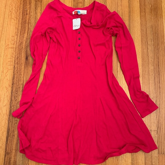 Free People FP Beach Womens Long Sleeve Miles of Beach Henley Mini Dress  S(v) - Picture 2 of 12